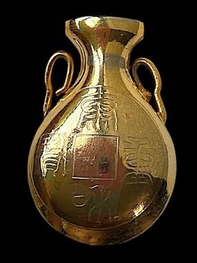 Vintage Chinese Double Sided Vase Trinket Gold Tone Pendant